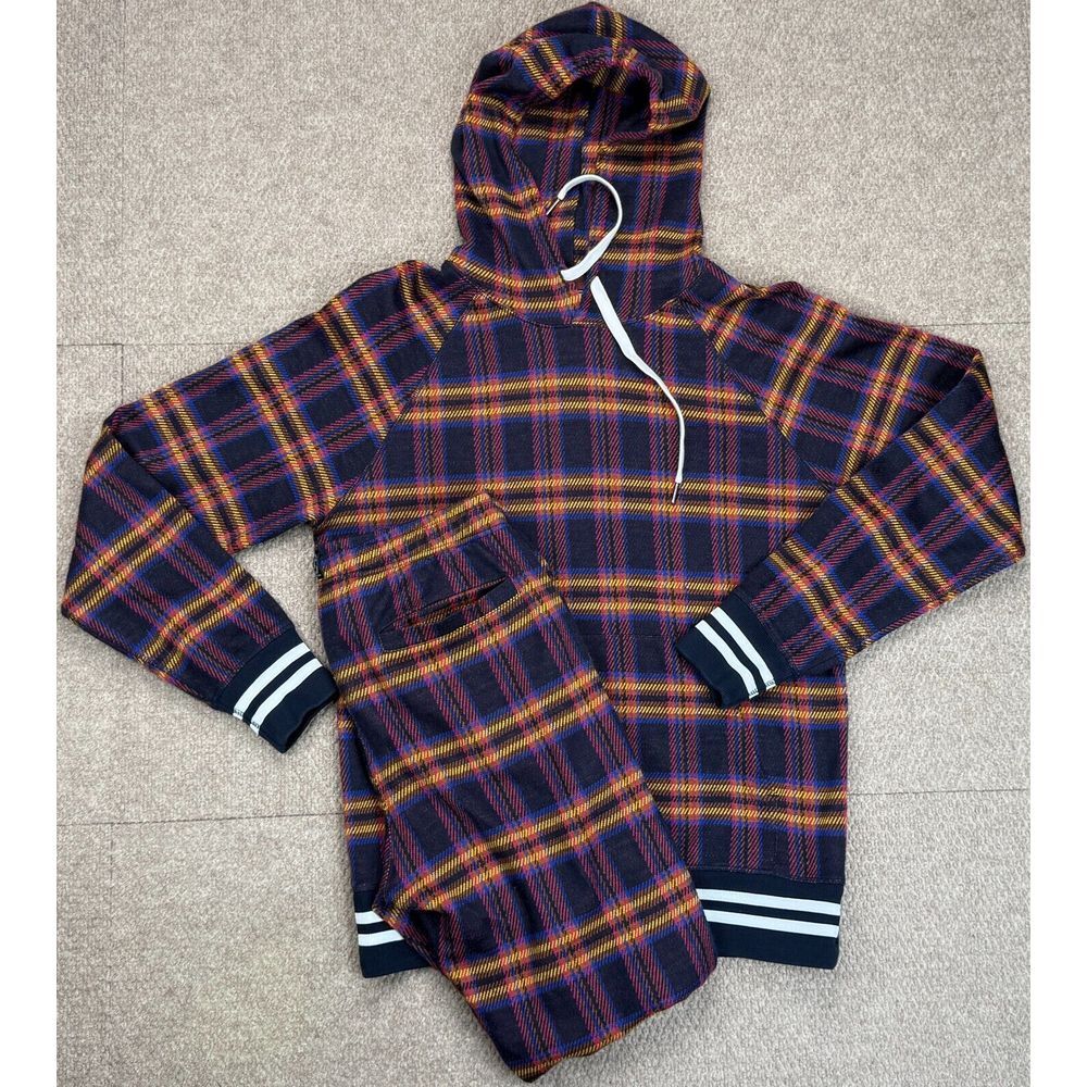 Todd Snyder Men's Navy Plaid Wool Blend Hooded 2 Piece Jogging Suit Size Small